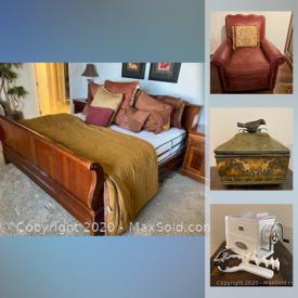 MaxSold Auction: This online auction features TV, area rugs, bedroom furniture, decorative pottery plate, leather chairs, small kitchen appliances table lamps and much more!