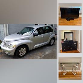 MaxSold Auction: This online auction features a Chrysler PT Cruiser Sedan, children's toys, baby items, office items, Sony Bravia TV, side table, file cabinet, dining table, rugs, desk, air conditioner unit, space heater, dresser, faux floral arrangements, toy organizer, wall mirror, art, sewing machine, play gym mats, Sony PS2 and much more!