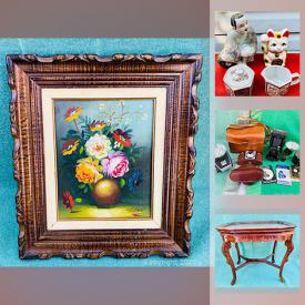 MaxSold Auction: This online auction features Goebel, MCM items, vintage Pyrex bowls, books, antique stands, cast-iron mold, pine ladder back chairs, pottery, wool carpets, vintage lighters, books, antique grandfather clock, pine table and much more!