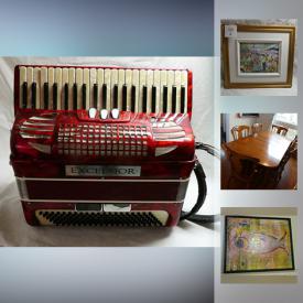 MaxSold Auction: This online auction features art and prints, jewelry, pottery, teak coffee table, carvings. dining set, MCM oil painting, metal wall art, hall table, bookcase, decorative items, accordion, DVDs, sleeping bag, home items and much more!