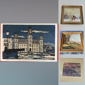 MaxSold Auction: This online auction features signed art, prints, oil on canvas, watercolours, oil on board, indigenous art, Japanese art, trench art, art on metal. Collectibles to include antique books, depression glass, jewelry, china, vintage glassware, Foo Dog statues. Comic books, vinyl records, toys and much more.