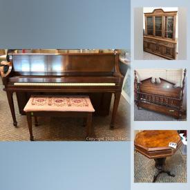 MaxSold Auction: This online auction features pressure washer, ski equipment, vacuum, Gerhard upright piano, vintage furniture, brass headboard, Ethan Allen furniture, teacups, prints and much more!