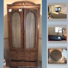 MaxSold Auction: This online auction features jewelry, treadmill, music boxes, NIB Barbies, Elvis memorabilia, craft supplies, toys, games, pottery, computer equipment, Thomasville furniture, small kitchen appliances, hand & garden tools, NIB exercise gliders, stereo components, ping pong table and much more!