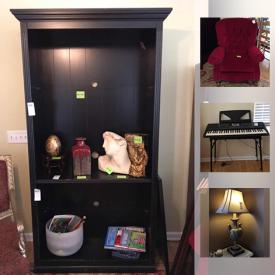 MaxSold Auction: This auction features Wood storage bench, signed prints, bookcase, books, Ethan Allen armchair, ladderback chairs, copper pots, Victorian wall mirror, Yamaha keyboard, rugs, vintage Hartman luggage, Adirondack chair, antique kitchen implements and much more!