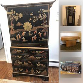 MaxSold Auction: This online auction features artworks, furniture, light fixture, Credenza, painted sideboard, wall clock, glassware, crib, area rugs and much more!