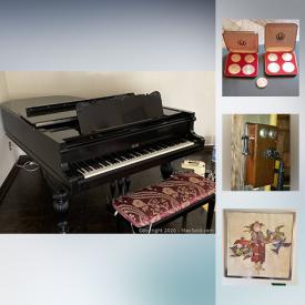 MaxSold Auction: This online auction features Hardman grand piano, Olympic coins, costume jewelry, Wedgwood dish set, ping pong table, new women's clothing, fur coats, small kitchen appliances, safe, teacups, air conditioner and much more!