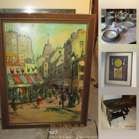 MaxSold Auction: This online auction features antique steel-engraved print, Bartocci hand-colored etchings in oils, Dansk dinnerware, vintage pyrex, Corelle dishes and much more!