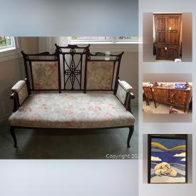 MaxSold Auction: This online auction features several pieces of antique furniture, rattan furniture, costume jewelry, men's watches and jewelry, flatware, original signed art, art prints, electronics, office furniture, office supplies and much more.