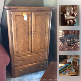 MaxSold Auction: This online auction features vintage furniture, floor mirrors, kerosene lamps, area rug, lamps, electronics, aviation collectibles, outdoor wrought iron furniture, massage chair and much more.