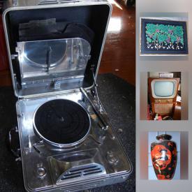 MaxSold Auction: This online auction features vintage GE television, green glass, video game systems, art pottery, framed art, 3D shell art, video games, jewelry, vintage hats and much more!