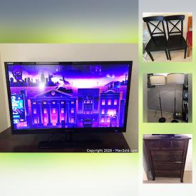 MaxSold Auction: This online auction features wood console tables, patio lot, shelving units, office supplies, kitchen units, small kitchen appliances, TV, Samsung monitors, bike and much more!