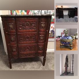 MaxSold Auction: This online auction features collectibles such as display plates, Limoges, and Wedgwood, furniture such as marble top table, chest of drawers, and china cabinet, cookware, glassware, art such as wall art, jade decor, and rose quartz and much more!