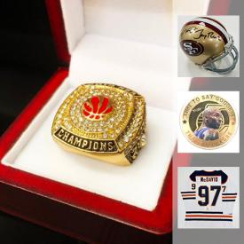 MaxSold Auction: This auction features sports cards, collectible currency, Kobe Bryant commemorative cards, folding drone, wireless headset, Hockey jerseys, vintage-style sports posters, mini replica football helmets and much more!