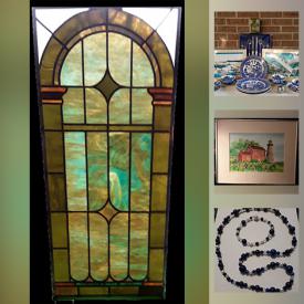 MaxSold Auction: This online auction features stained glass panel, milk glass dishes, NIB light fixture, kitchen gadgets, Franciscan Apple dish set, jewelry and much more!