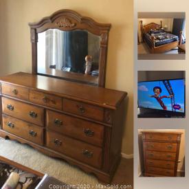 MaxSold Auction: This online auction features framed art, conference table, decor, side table, TV, couch, camping items, kitchen items, home health, electronics, bedframe, dresser, nightstand, wicker trunk and much more!