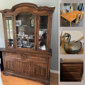 MaxSold Auction: This online auction features furniture such as a vintage hutch, entertainment unit, pedestal table and chairs, dining table and chairs, vanity, desk, stool, Ikea chair, nightstand and more, decor, wagon wheel light fixture, mirrors, bedding, artwork and much more!