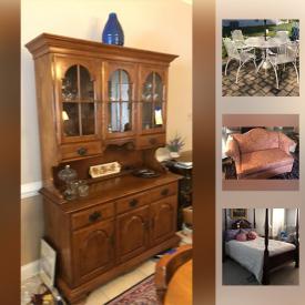 MaxSold Auction: This online auction features a china hutch, dining room table and chairs, kitchen tables and chairs, end tables, wicker furniture, bookshelves, office furniture, chair, patio furniture, lamps, electronics, artificial plants, artwork, pillows and much more!