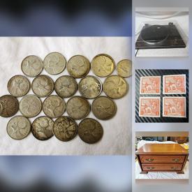 MaxSold Auction: This online auction features Canadian stamps, Canadian silver coins, antique coins, American and Canadian bills, foreign coins, stereo components, costume jewellery, watches and much more!