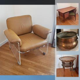 MaxSold Auction: This online auction features collectibles such as silver plate, fine china, Limoges, and Wedgwood, furniture such as MCM dining table, MCM desk with chair, console table, and Drexel queen size bed, stemware, Sentry safe, Klipsch speakers, costume jewelry, accessories, antique brass sconces, signed pottery, wooden workbench, floor lamps, wall art including signed Giclee print with COA and signed folding screen, vintage trunks, sewing notions and much more!