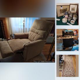 MaxSold Auction: This online auction features gas grill, area rugs, Cloisonne plate, Chinese decor egg, small kitchen appliances, Masons English iron stone tea pot, tennis rackets, sewing machine, TV, Asian decor and much more!