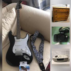 MaxSold Auction: This online auction features cameras & gear, electric guitar, wool rugs, flatscreen TV, vintage Hitchcock chair, antique trunk, framed wall art, Portmeirion China, costume jewelry and much more!