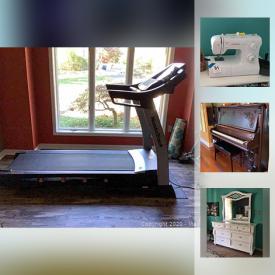 MaxSold Auction: This online auction features a drum set, standing freezer, snowblower, piano, fireplace tools, entertainment center, sideboard, shelving unit, decor, sewing machine, nightstand, vanity and stool, bedding, platform bed, dresser and much more!