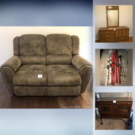 MaxSold Auction: This online auction features glass/stone coffee tables, cured clay pots, small kitchen appliances, skis, inversion table, lazy boy recliner love seats, decorative plates, kids toys, and much more!