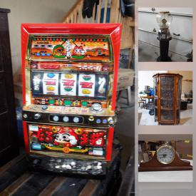 MaxSold Auction: This online auction features a vintage slot machine, gumball machine with stand, a Pepsi machine, wedding decor, plates, copper sink, glassware, chests, crafting items, mantle clock, vintage dolls, statues, tallboy wicker dresser, mobility scooter, chair covers and much more!