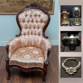 MaxSold Auction: This online auction features jewelry such as 14kt gold, sterling silver, costume, golden pearl necklace, and vintage items such as cameras, watches, furniture, and Hoselton sculptures, coins, Moorcraft vase, depression glass, art deco aluminum tea set, antique tools and much more!