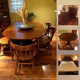 MaxSold Auction: This online auction features a dining room breakfront, small cabinet, dining room set, TV, pie table, wooden table, computer desk, dresser, double bed and much more!