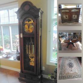 MaxSold Auction: This online auction features tools, wall art, glass & wrought iron tables, grandfather clock, wall art, wooden animal sculptures, wicker furniture, fishing rods, area rugs and much more!