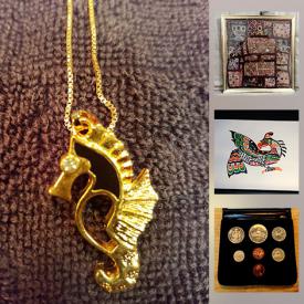 MaxSold Auction: This online auction features Stained glass panels, art glass, carved wooden statues, Royal Canadian mint coins, non-sports cards, Hummel plates, banknotes, Polished Agates, fashion jewelry necklaces, Egg-shaped Onyx, John Nelson prints, Folk art roosters and much more!