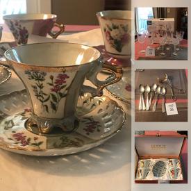 MaxSold Auction: This online auction features ESD porcelain teacups, sterling silver items, vintage blue glass, Marie Antoinette figurines Edelstein Bavaria dinnerware, Waterford crystal, vintage crystals and more!