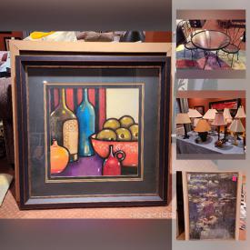 MaxSold Auction: This online auction features shelving, artificial plants, art, pillows, linens, lamps, chairs, lamps, mirrors, vases, toiletries, games, decor, tables and much more!