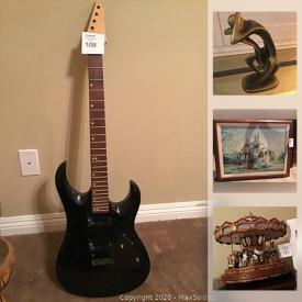 MaxSold Auction: This online auction features hand-carved wooden statues, framed wall art, Morris James custom couch, pewter statue, small kitchen appliances, art pottery, guitars, music electronics, stereo components, massage table, decorative ceiling lights, sports equipment, costume jewelry and much more!