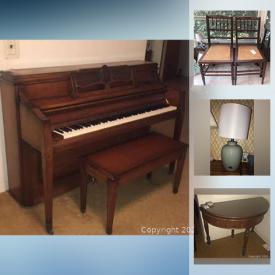 MaxSold Auction: This online auction features RCA Victrola TV phonograph cabinet, Sohmer and Company piano, furniture such as glider rocking chair, entertainment center, accent tables, dressers, and wingback chair, home decor, garden tools, Sears lawn mower, home health supplies, glassware, holiday decor, lamps, ceramics, board games, small kitchen appliances, cameras, wall art, office supplies, books, bookcases, 22” Dell monitor, Canon scanner, sewing supplies, handbags, linens, luggage, file cabinets, hand tools, and much more!