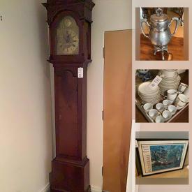 MaxSold Auction: This online auction flatscreen TVs, antique furniture, Opaline glass vase, framed artwork, Hampton grandfather clock, fine China, Marble vases and much more!