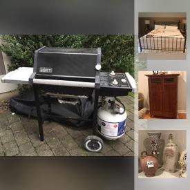 MaxSold Auction: This online auction features furniture such as Ethan Allen dresser, nightstands, Crate and Barrel club chair, sleeper sofa, dining table and chairs, hand painted wood stools and more, small kitchen appliances, jute rug, metal ceiling chandelier, decor, place mats, clock, wall art, grill and much more!