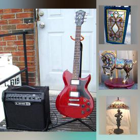 MaxSold Auction: This online auction features electric guitar, stained glass, Victorian Bronze statue, deco standing ashtrays, Royal Doulton figurines, antique cast-iron door stop, art glass, ceramic Christmas tree, Blue Mountain pottery, Lava lamps and much more!