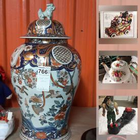 MaxSold Auction: This online auction features china, silver plate, vintage toolbox, Fu dog East Asian urn, seasonal decor, teacups, crystal, depression glass, chandelier glass, silverplate, Halloween decor, books, Slazenger racket, toys, tonka trucks and much more!