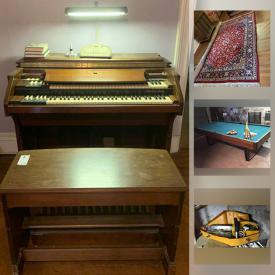 MaxSold Auction: This online auction features Denton Cottier organ, antique books, antique furniture, signed art, horseback riding gear, vintage cameras, steins, kitchenware, swag lamp, exercise equipment, wood trunk, craft supplies, pool table, fishing gear, vintage bicycles and much more.