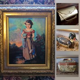 MaxSold Auction: This online auction features vintage purses, vintage hats, wood carved ducks, antique Royal Doulton dish, vintage clear depression dishes, Trinket Boxes, vintage Asian ceramic couple, milk glass, French provincial vanity set, Chinese chair ladder and much more!