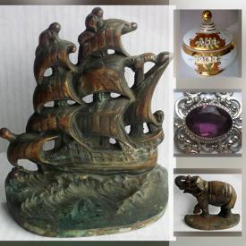 MaxSold Auction: This online auction features a Cameo in sterling and Markasite Pin, Royal Bayreuth Bavaria Creamer, antique Choisy le Roi Majolica Rabbit Plate, Bronze English Galleon bookends, Waterford Crystal, 1978 Proof USA coin set, 1905 Edison Phonograph catalog, Labradorite ring, Royal Doulton and much more!