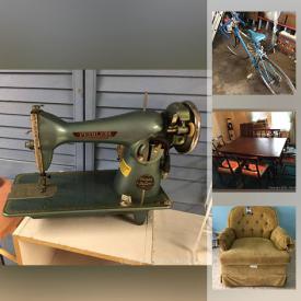 MaxSold Auction: This online auction features mahogany dining room set, women's clothing, power & hand tools, Office Supplies, antique sewing machines, small kitchen appliances, knitting machines, acoustic-electric guitar and much more!