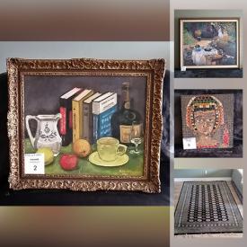 MaxSold Auction: This online auction features artwork, stained glass, yoga mats, games, cast iron teapot, speakers and wires, La-Z-Boy chair, prints, Bokara rug, antique art, pottery, Roomba, air purifier, Playstation 2, Playstation 3 accessories and much more!