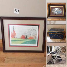 MaxSold Auction: This online auction features artworks, furniture, decor, collectibles, lamp, glassware, workbench, computer accessories, hose reel, electric char broil, Christmas decor, Gorilla ladder, camping and outdoor gear, large blue trunk,  Kenmore chest freezer, games, tools and much more.