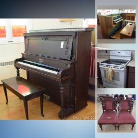 MaxSold Auction: This online auction features office supplies, shop-vac, storage cabinets, floor polishing machine, stacking chairs, Eastlake chairs, room dividers, refrigerator, dishwasher, electric stove, Church organ, upright piano and much more!