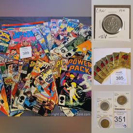 MaxSold Auction: This online auction features Canadian coins such as BC Centennial dollar, confederation dollar, Loonies, War Memorial dollar, Toonies, Olympic coins, Canada flag, rabbit nickels and coins from around the world and comics, sports cards and much mMore!