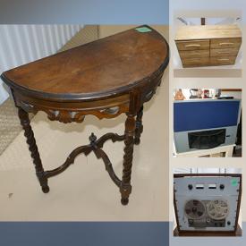 MaxSold Auction: This online auction features a custom single bed frame, dining tables, tea cart, end table, filing cabinet, books, office supplies, vintage tape deck, railway memorabilia, art, drafting tools, 78 rpm records, Danby freezer, speakers and much more!