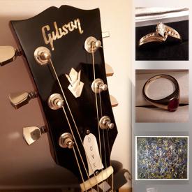 MaxSold Auction: This online auction features Gibson Dove acoustic guitar, diamond ring, men's gold ring, Andrew Plum painting, soapstone carving, art glass, Turquoise & silver jewelry, teacups, Lladro figurines, porcelain dolls and much more!